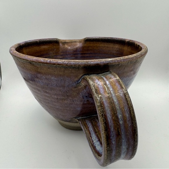 Pottery Bowl w/Handle and Pouring Spout PurpleBlue Glaze Art Ceramic Handmade - Picture 6 of 9